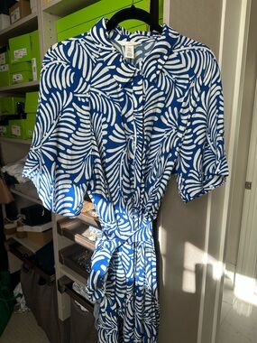 H&M Blue and White Printed Midi Dress